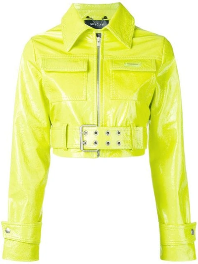 Misbhv Cropped Leather Jacket In Yellow