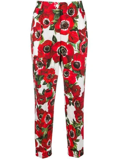 Dolce & Gabbana Floral Print Trousers In Red