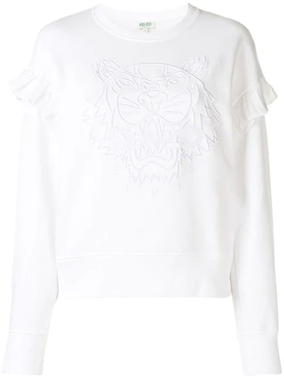Kenzo Tiger Shoulder Ruffle Sweatshirt In White