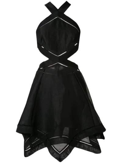 Zimmermann Corsage Halter Mini Dress In Black