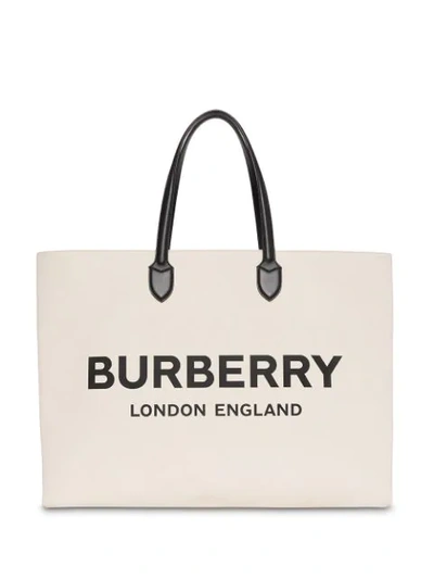 Burberry logo detail cotton blend best sale tote