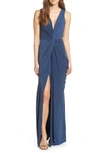 Katie May Leo Twist Front Evening Dress In Deep Sea