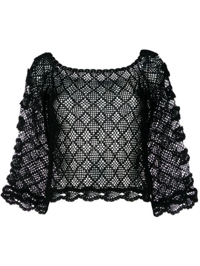 Alberta Ferretti Sheer Knitted Blouse In Black
