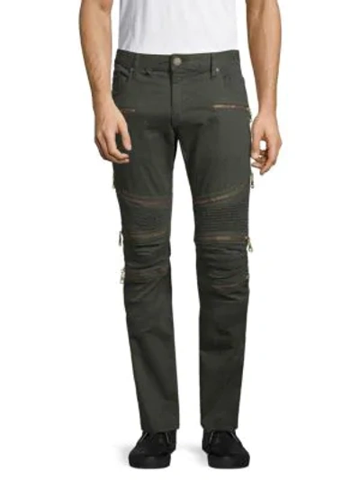 Robin's Jean Ribbed Panel Biker Jeans In Dark Green