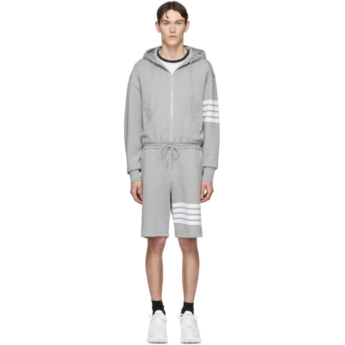 Thom Browne Grey 4-bar One-piece Gnome Sweatsuit In 055 Lightgr | ModeSens