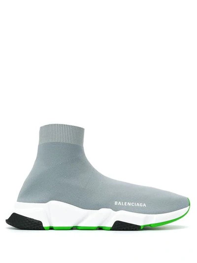 Balenciaga Men's Speed Mid-top Trainer Sock Sneakers In Gray