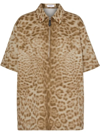 Burberry Short-sleeve Animal Print Cotton Oversized Shirt In Neutrals