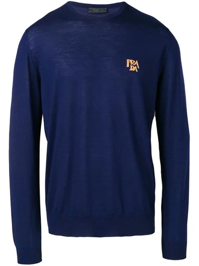 Prada Intarsia Logo Jumper In Blue