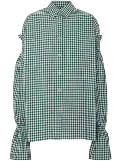 Burberry Puff-sleeve Oversized Gingham Cotton Shirt In Green