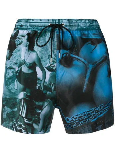 Ps By Paul Smith Photo Print Swimming Trunks In 37  Green/blue