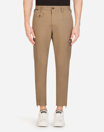 Dolce & Gabbana Cargo Pants In Stretch Cotton In Brown