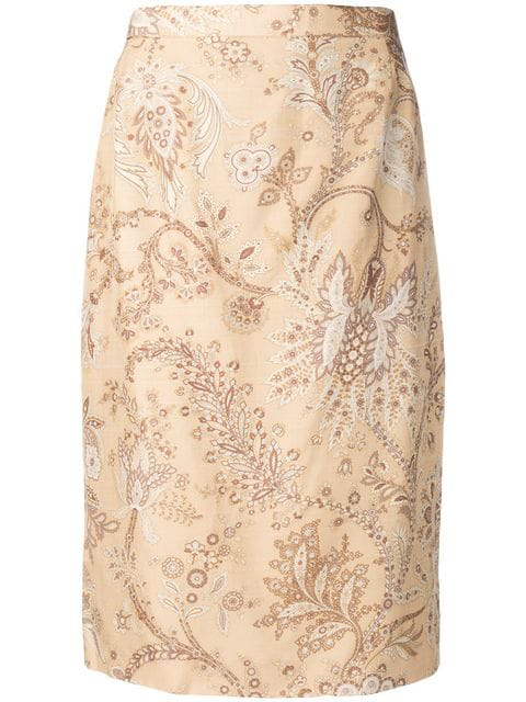 Pre-Owned Valentino 1980's Floral Straight Skirt In Neutrals | ModeSens