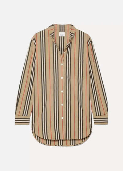 Burberry Striped Cotton-poplin Shirt In Beige