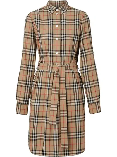 Burberry Grosgrain-trimmed Checked Cotton-poplin Dress In Brown