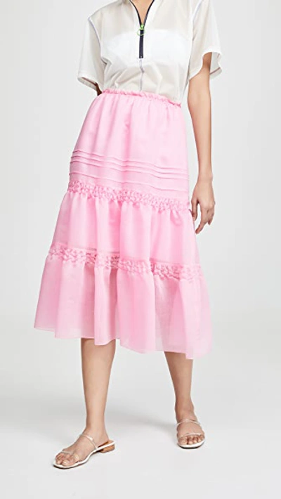 see by chloe tiered midi dress See By Chloé Tiered Organza Midi Skirt In Pink