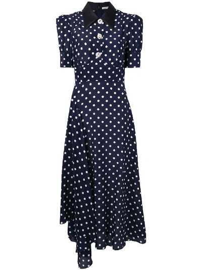 Alessandra Rich Crystal-embellished Polka-dot Silk-georgette Maxi Dress In Blue/ivory 949