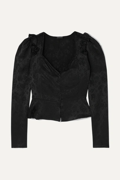 Magda Butrym Ruffled Floral Silk-jacquard Blouse In Black