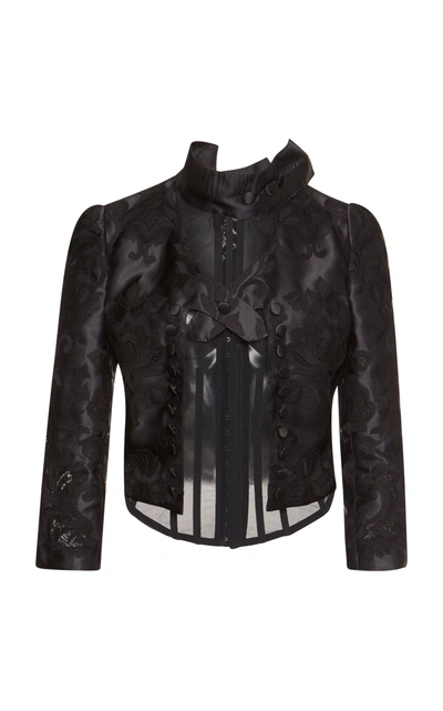 Dolce & Gabbana Cropped Layered Stretch-tulle And Embroidered Silk-blend Taffeta Jacket In Black