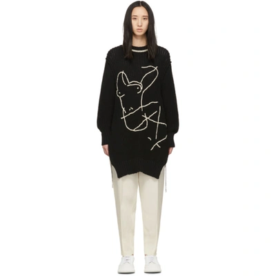 Jil Sander Oversized Embroidered Cotton Sweater In Black