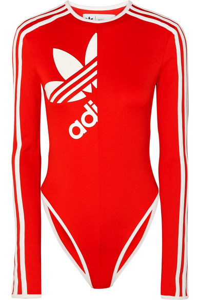 Adidas Originals Ji Won Choi Striped Stretch-jersey Bodysuit In Red