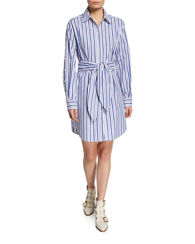 Derek Lam 10 Crosby Striped Tie-front Shirt Dress In Blue