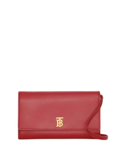 Burberry Monogram Motif Leather Wallet With Detachable Strap In Red
