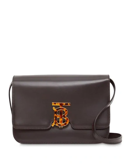 Burberry Small Leather Tb Bag In Coffee