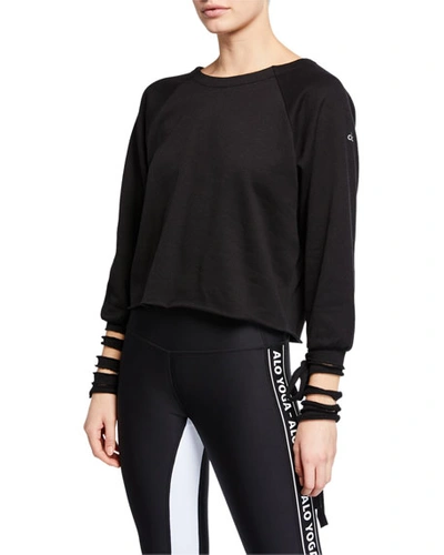 Alo Yoga Tribe Long-sleeve Top With Slashed Cuffs & Ties In Black