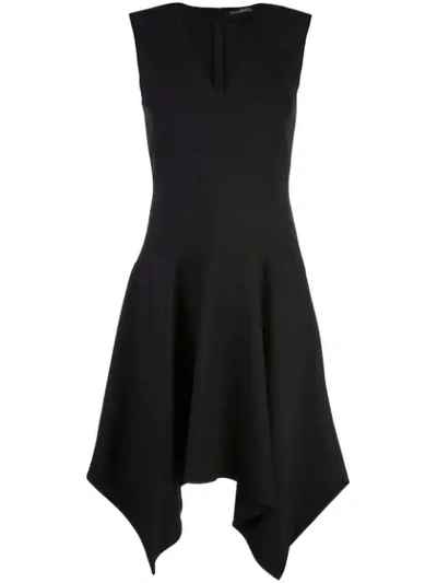 Josie Natori Sleeveless Bi-stretch Handkerchief-hem Dress In Black