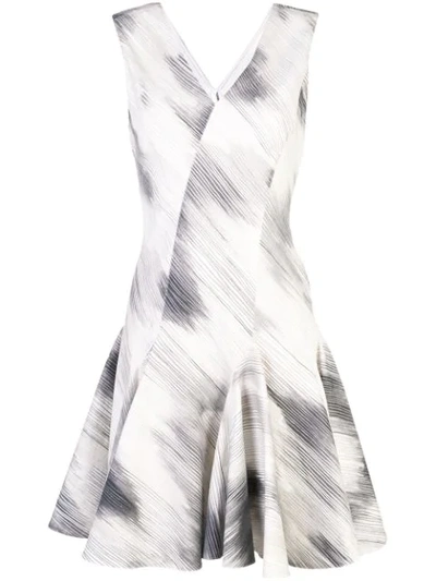 Josie Natori Textured Cotton V-neck Sleeveless Dress W/ Seam Detail In White