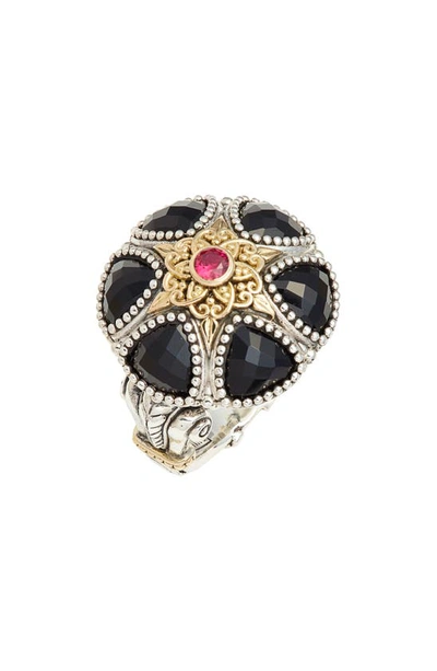 Konstantino Pythia Floral Crystal & Corundum Ring In Onyx