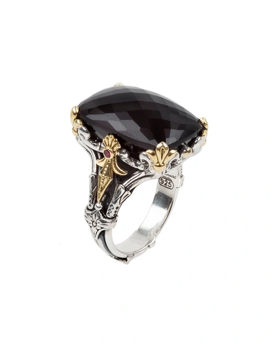 Konstantino Pythia Onyx/crystal Rectangle Ring With Corundum