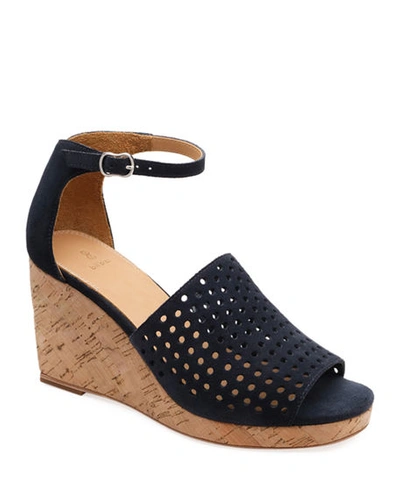 Bill Blass Zelda Perforated Wedge Sandals In Navy