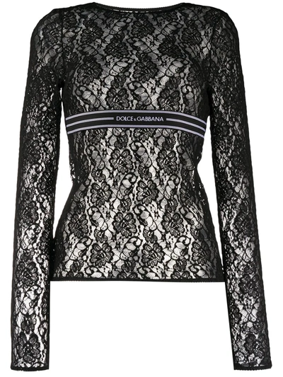 Dolce & Gabbana Women's Logo Stripe Lace Top In Nero