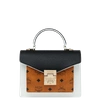 Mcm Patricia Satchel In Visetos Leather Block In Cognac & Black