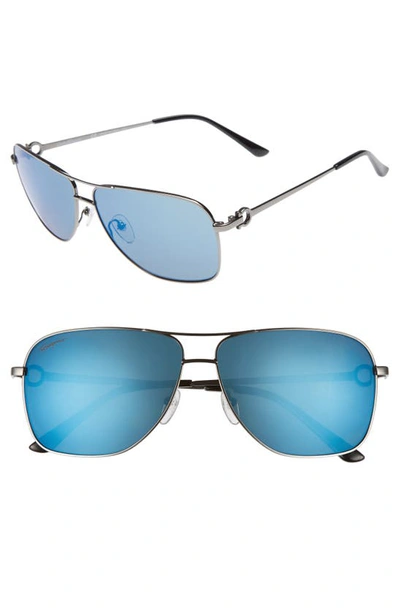 Ferragamo Men's Gancio Aviator Sunglasses, 61mm In Gunmetal/mirrored Blue