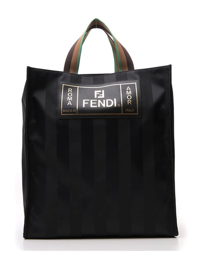 Fendi Stripped Shopper Tote Bag In Black