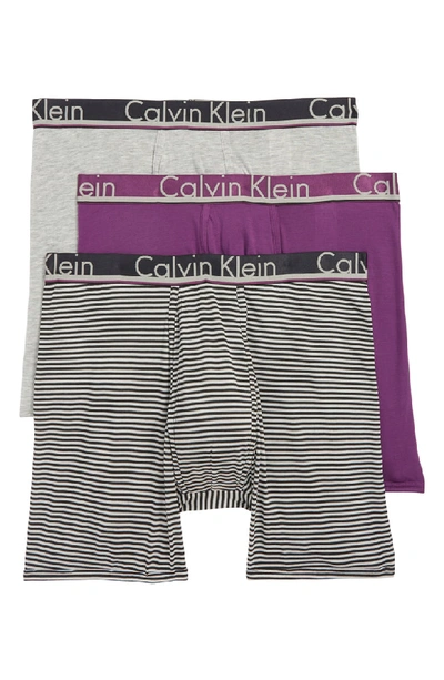Calvin Klein 3-pack Comfort Microfiber Boxer Briefs In Mulberry/ Dizzle/ Grey Heather