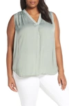 Vince Camuto V-neck Rumple Blouse In Smoked Sage