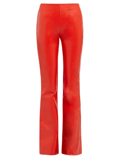 Acne Studios Leather-front Bootcut Trousers In Sharp Red
