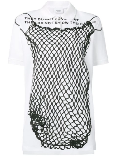 Burberry Fish Net-printed Cotton Polo Shirt In White