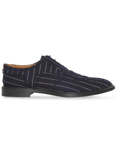 Burberry Lennard Pinstriped Canvas Brogues In Dark Navy