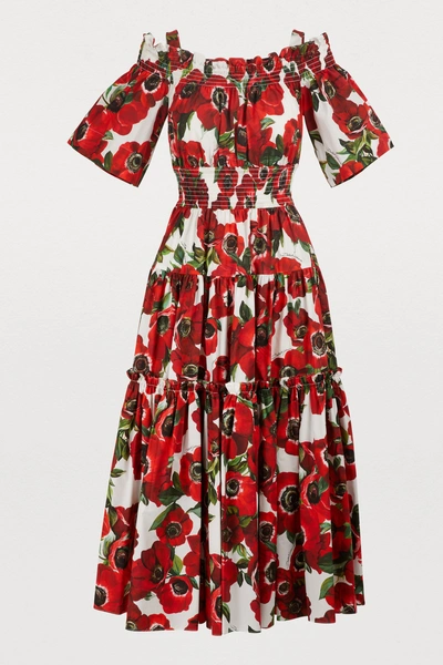 Dolce & Gabbana Printed Midi Dress In Anemoni Fdo Panna