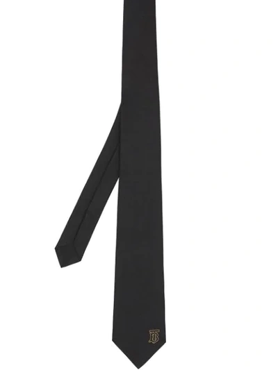 Burberry Slim Cut Monogram Motif Silk Twill Tie In Black