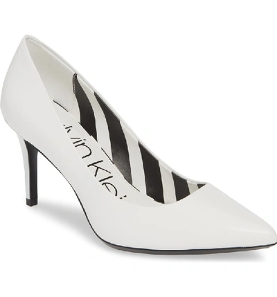 Calvin Klein 'gayle' Pointy Toe Pump In White Leather