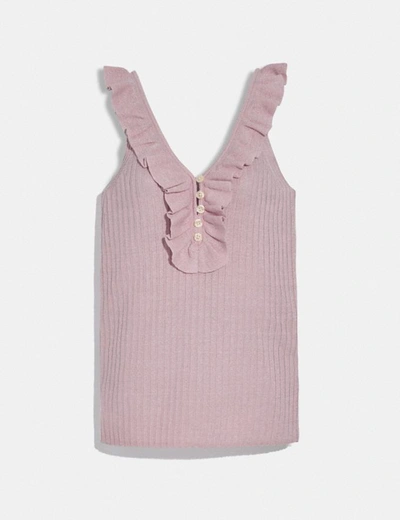 Coach Ruffle Tank Sweater In Pink - Size S