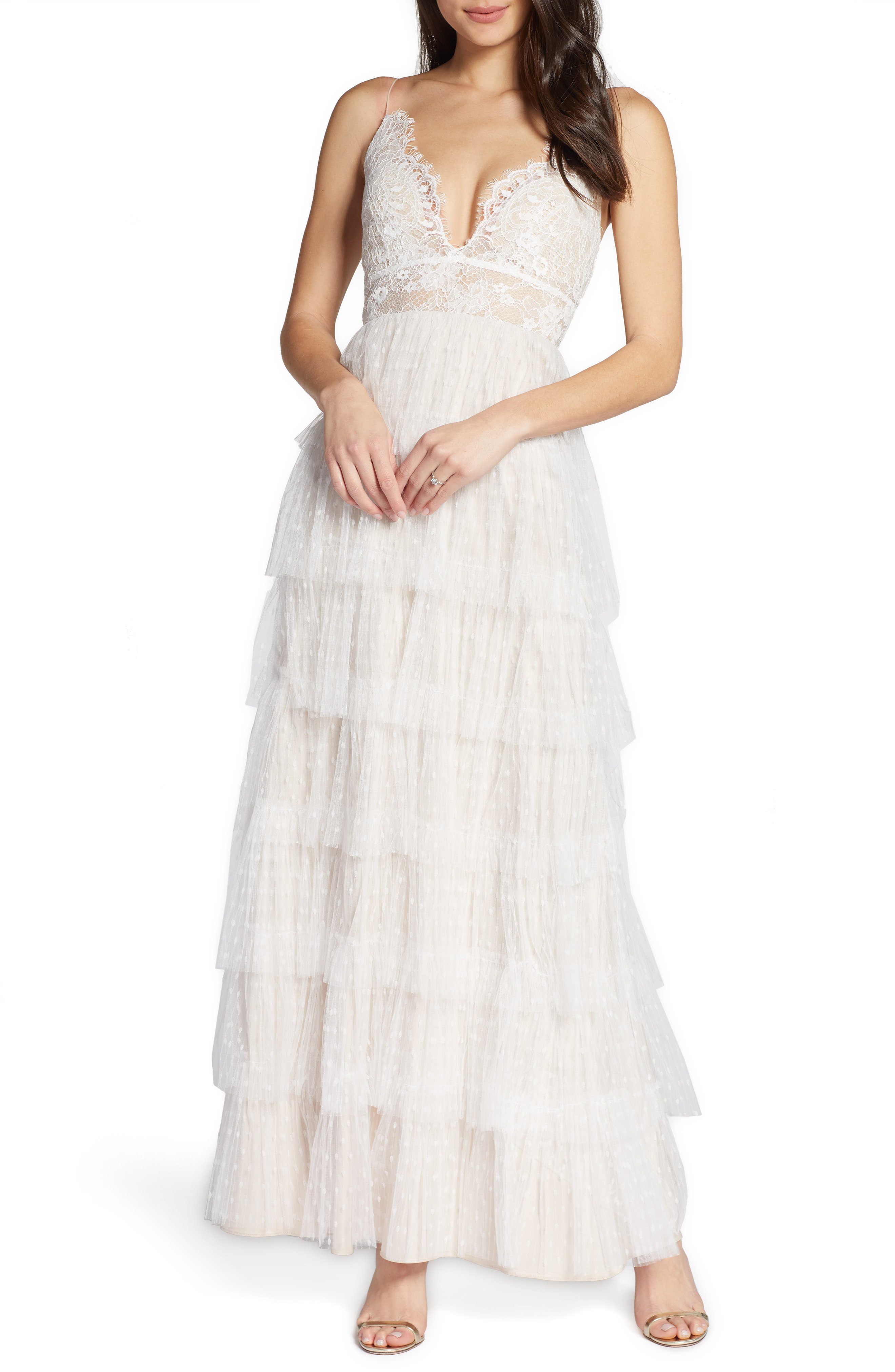 Watters Tiered Lace Swiss Dot Wedding Dress In Ivory Blush