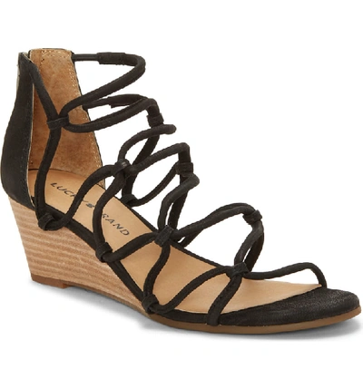 Lucky Brand Jilses Wedge Sandal In Black Leather