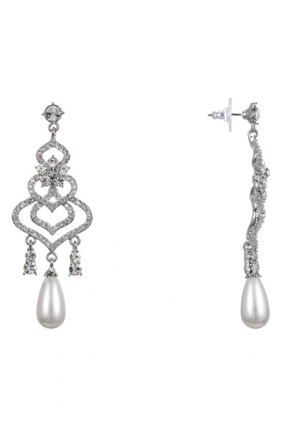 Nina Imitation Pearl Chandelier Earrings In Silver/ White Pearl/ White