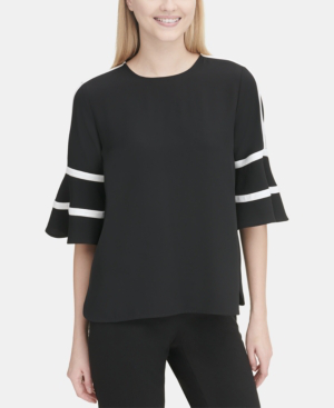 calvin klein piped flare sleeve blous